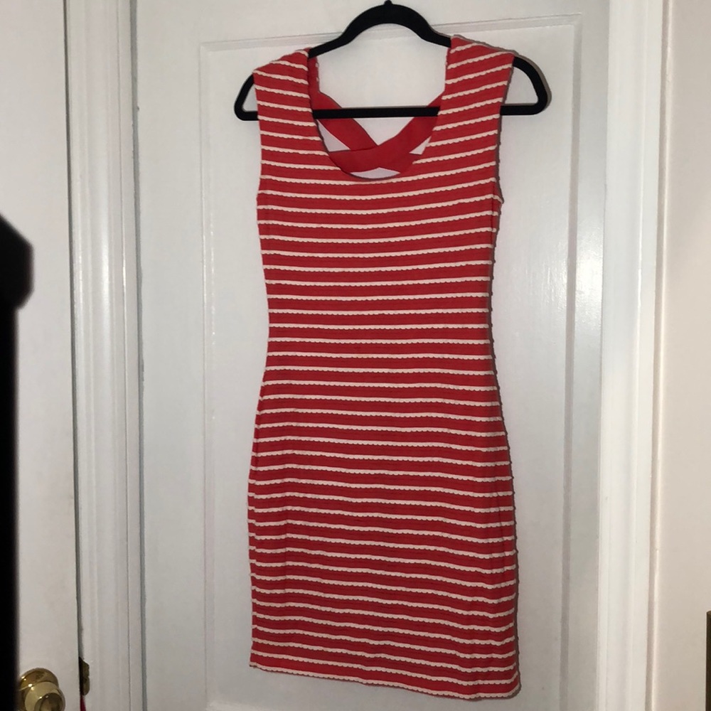 Guess Coral and White Stripped Bodycon Dress Sz 6